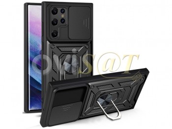 Funda rígida negra con ventana y soporte para Samsung Galaxy S22 Ultra 5G, SM-S908