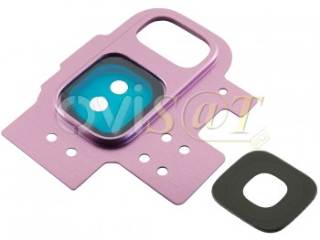 Conjunto de carcasa embellecedora lila púrpura / embellecedor y lente de cámara para Samsung Galaxy S9, G960F / S9 Duos