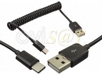 Cable de datos negro USB tipo C en espiral.