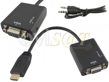 Adaptador HDMI a VGA, color negro
