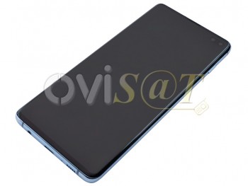Pantalla service pack completa DYNAMIC AMOLED con marco azul prisma "prism blue" para Samsung Galaxy S10 Plus (SM-G975F)