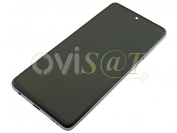 Pantalla service pack completa SUPER AMOLED negra con marco plateado / blanco "Awesome White" para Samsung Galaxy A52s 5G, SM-A528