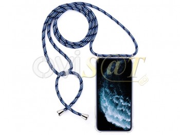 funda azul y transparente con cordón para iPhone 11 pro (a2215)