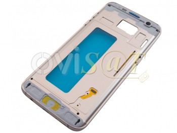 Carcasa frontal / central con marco rosa dorado y rejilla azul con botones laterales para Samsung Galaxy S7 Edge, SM-G935